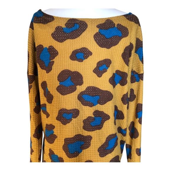 Bibi NWOT Pumpkin Blue Nutmeg Cheetah Long Sleeve Scoop Neck Top Small - Picture 9 of 14